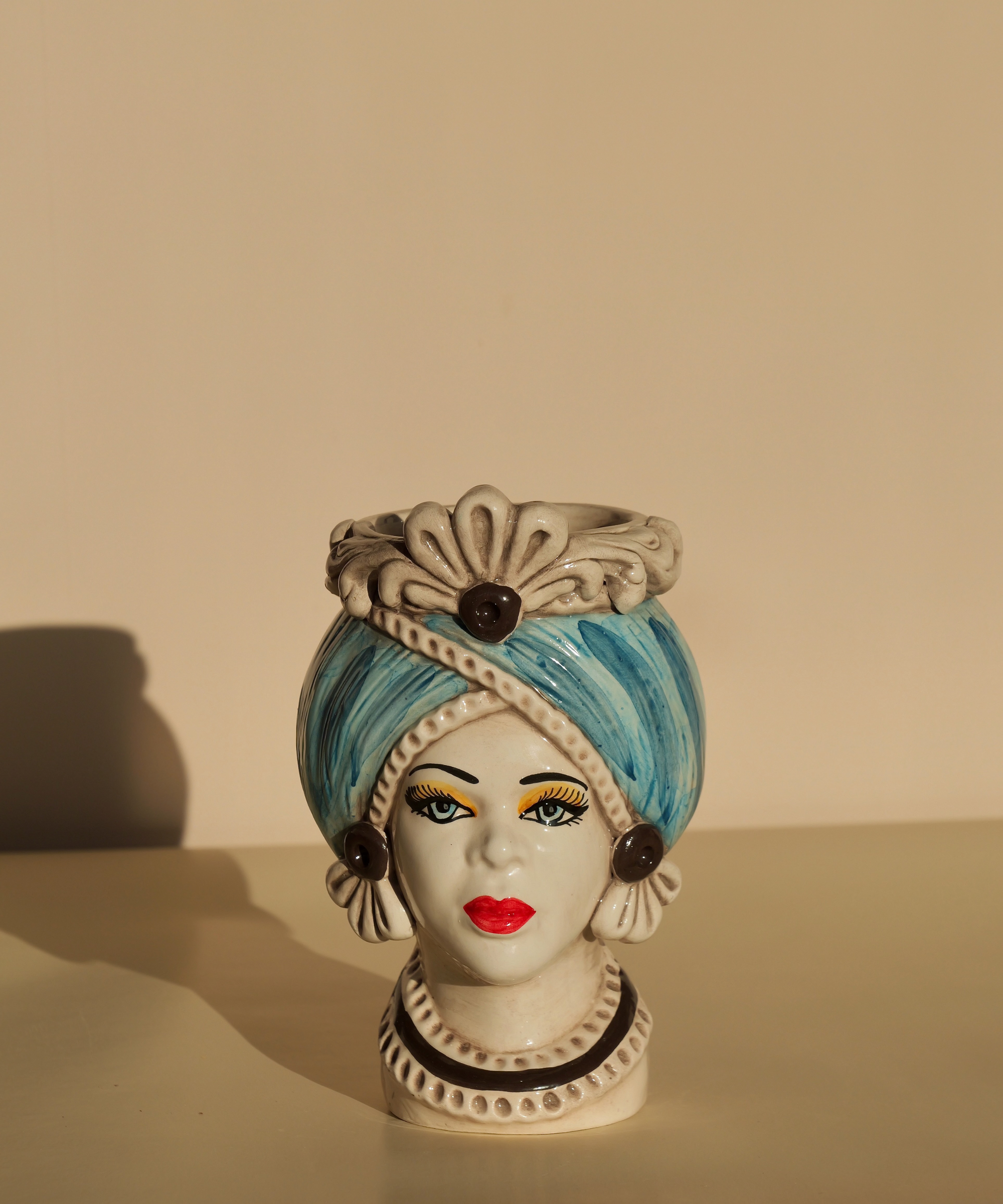 Blue Sicilian Testa di Moro female head vase