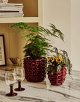 Small Burgundy Basketweave Planter