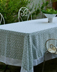 Green Linen Tablecloth, Wiggle Pattern
