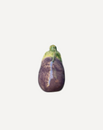 Handmade ceramic aubergine with glossy glaze by Marla Primrose – realistic stoneware kitchen decor handcrafted in the UK.