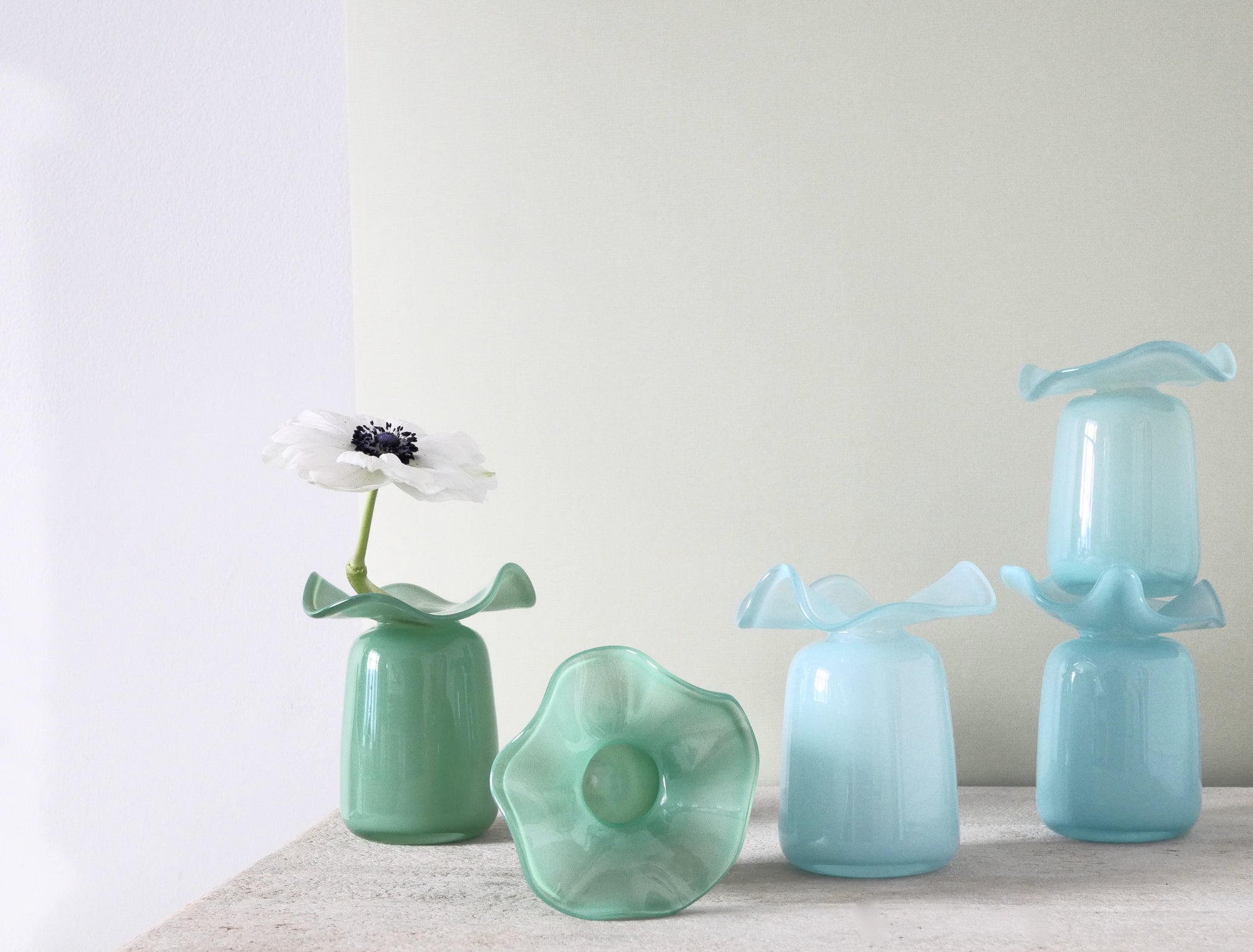 Handmade Ruffle Glass Bud Vase Blue
