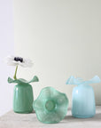 Handmade Ruffle Glass Bud Vase Blue