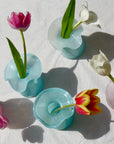 Handmade Ruffle Glass Bud Vase Blue