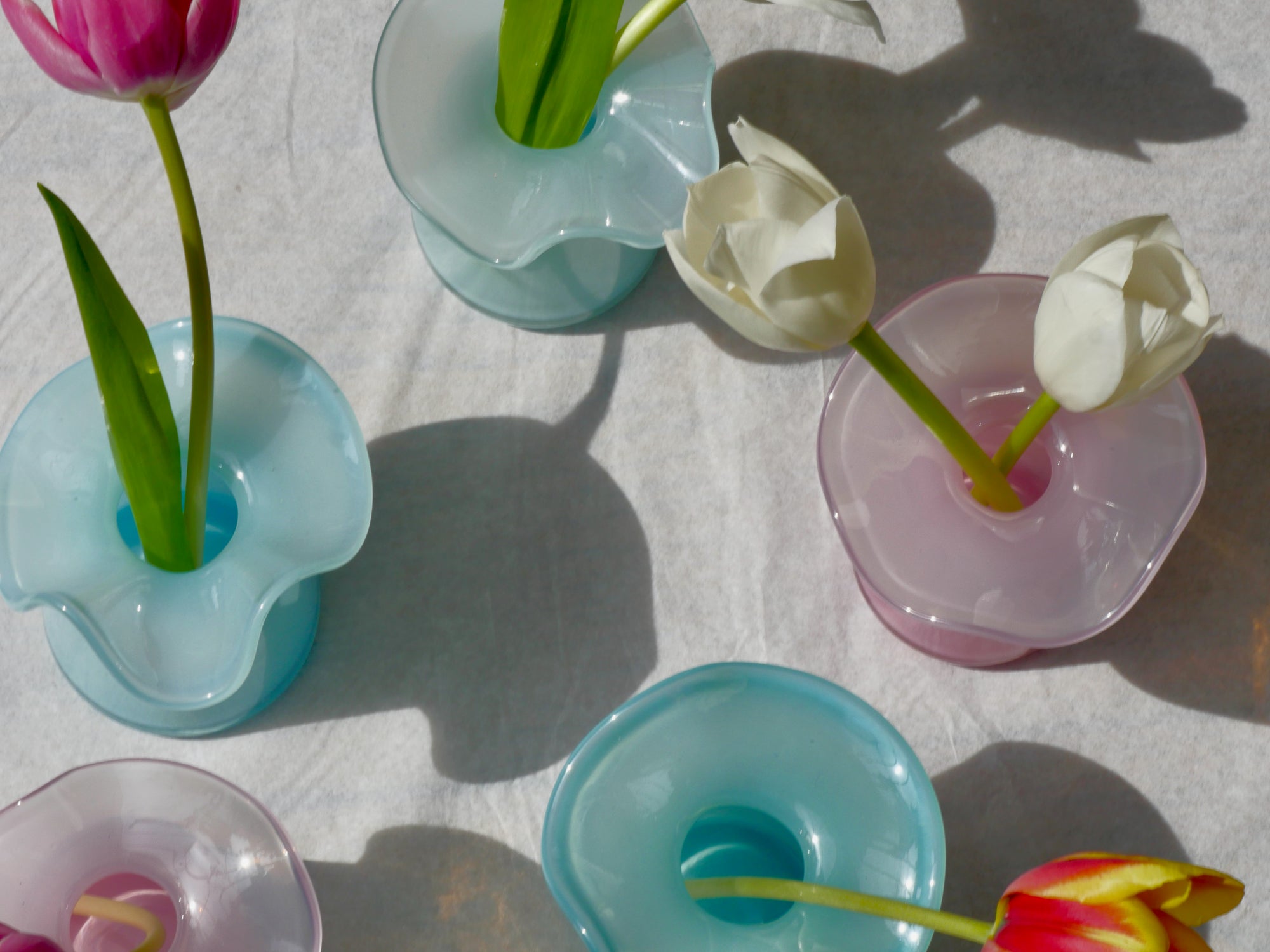 Handmade Ruffle Glass Bud Vase Blue