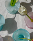 Handmade Ruffle Glass Bud Vase Blue