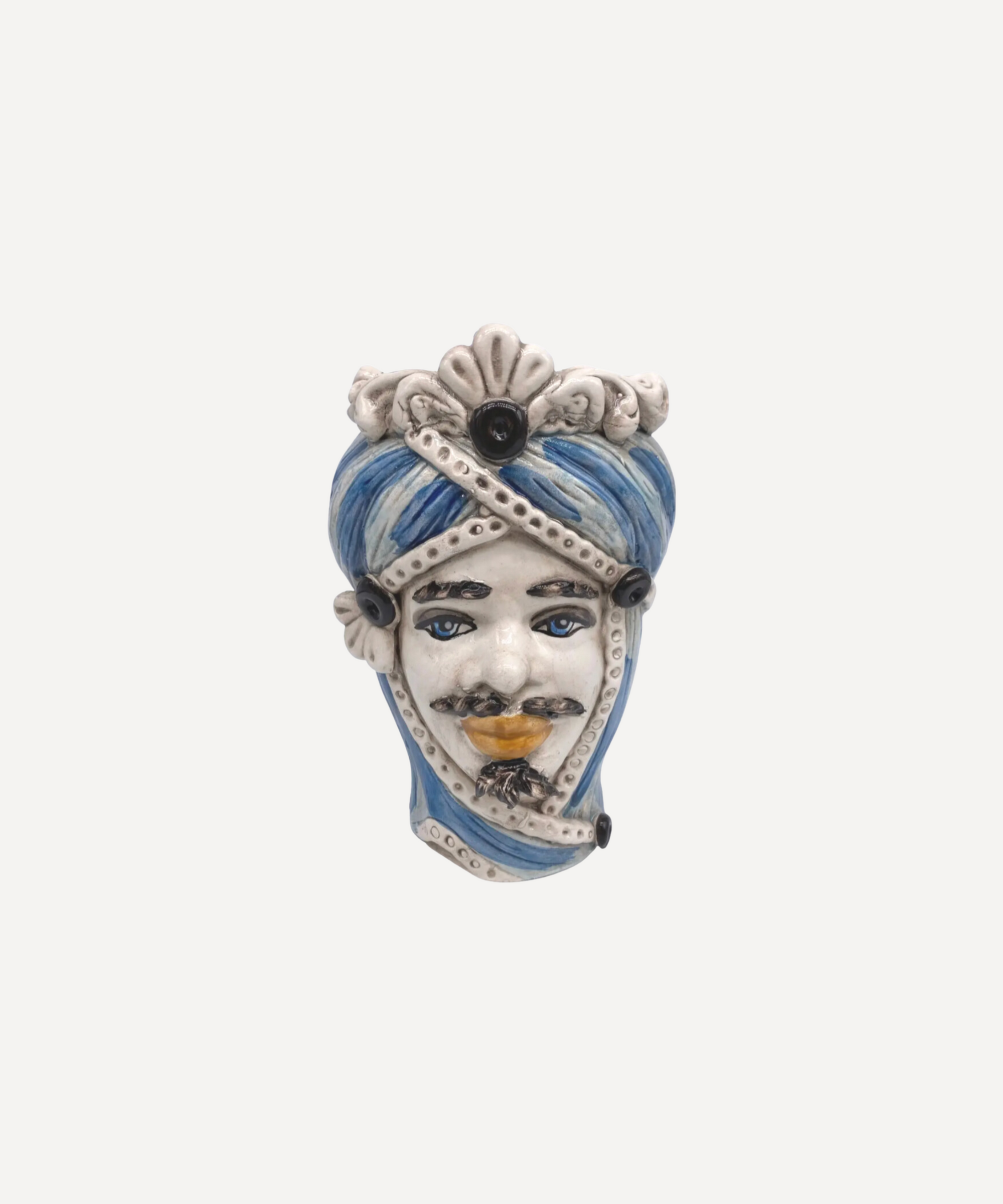 Blue Sicilian Testa di Moro male head vase – a handmade ceramic sculpture by Marla Primrose