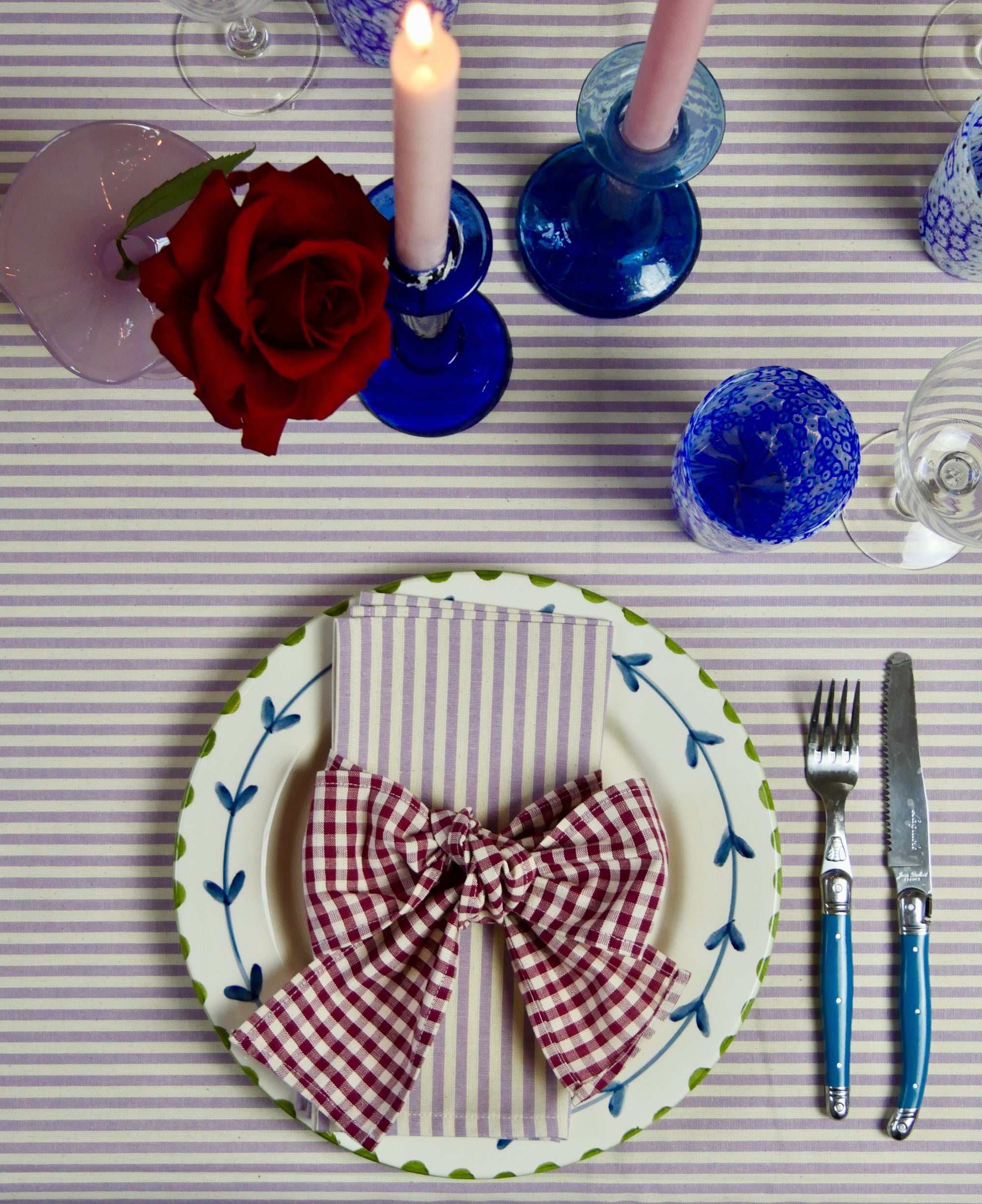 Lilac Stripe Napkin & Red Gingham Bow by Angela Mugnai-3