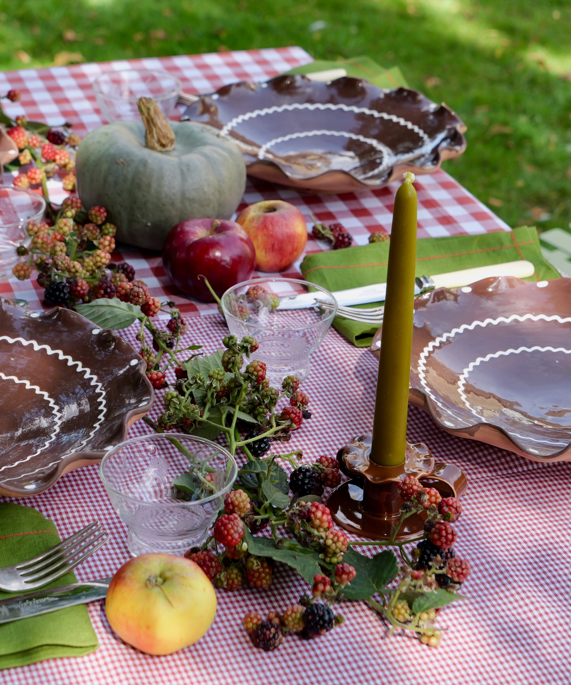 Marla Primrose Patchwork Gingham Red Cotton Tablecloth 140 x 240cm, rustic farmhouse style dining linen.