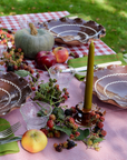 Marla Primrose Patchwork Gingham Red Cotton Tablecloth 140 x 240cm, rustic farmhouse style dining linen.