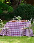 Patchwork Gingham Burgundy Cotton Tablecloth Outside setting autumnal tablescape