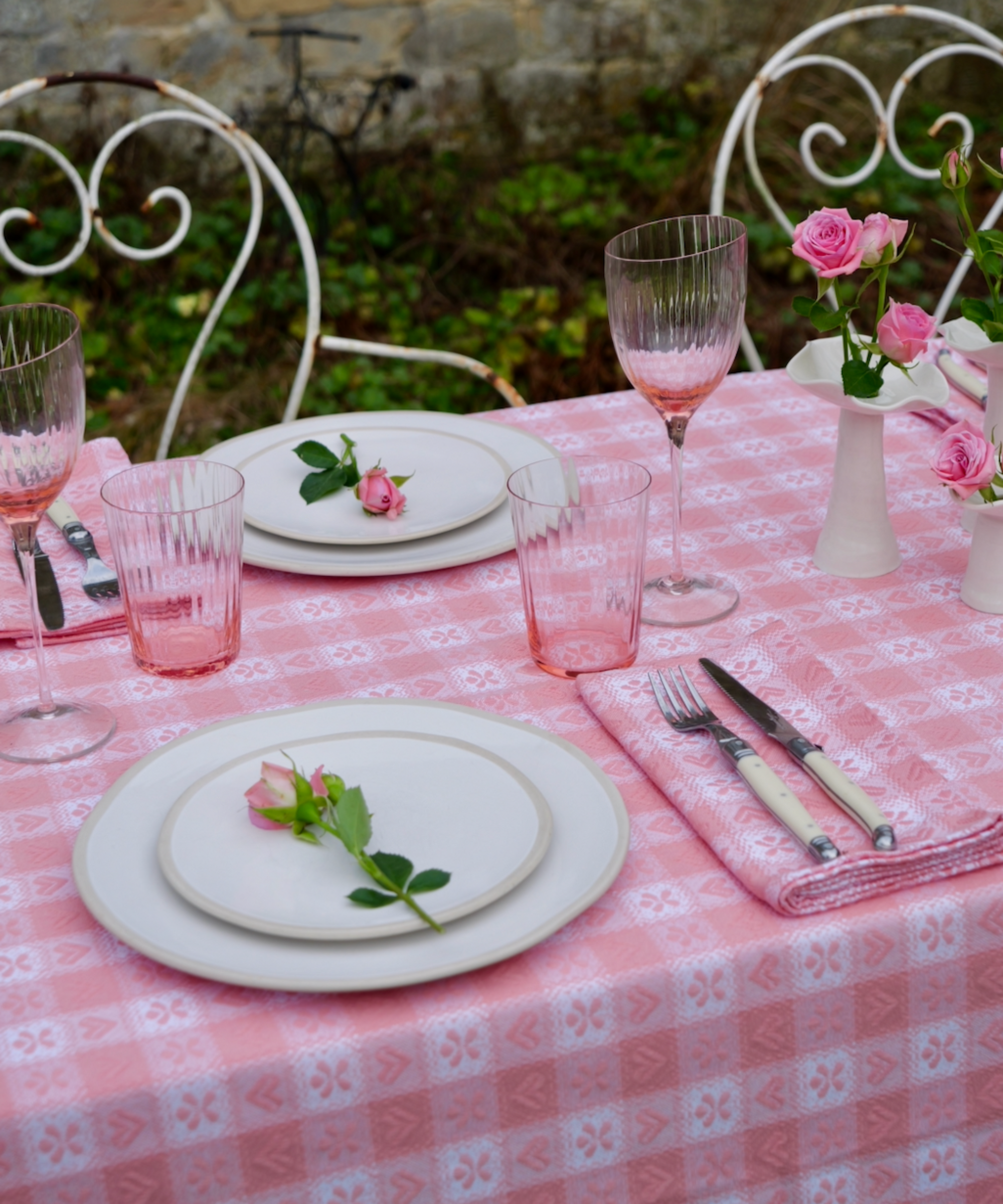 Pink Alpine Chalet Cotton Gingham Napkin, Set of 4, Italian Cotton, 50x50cm