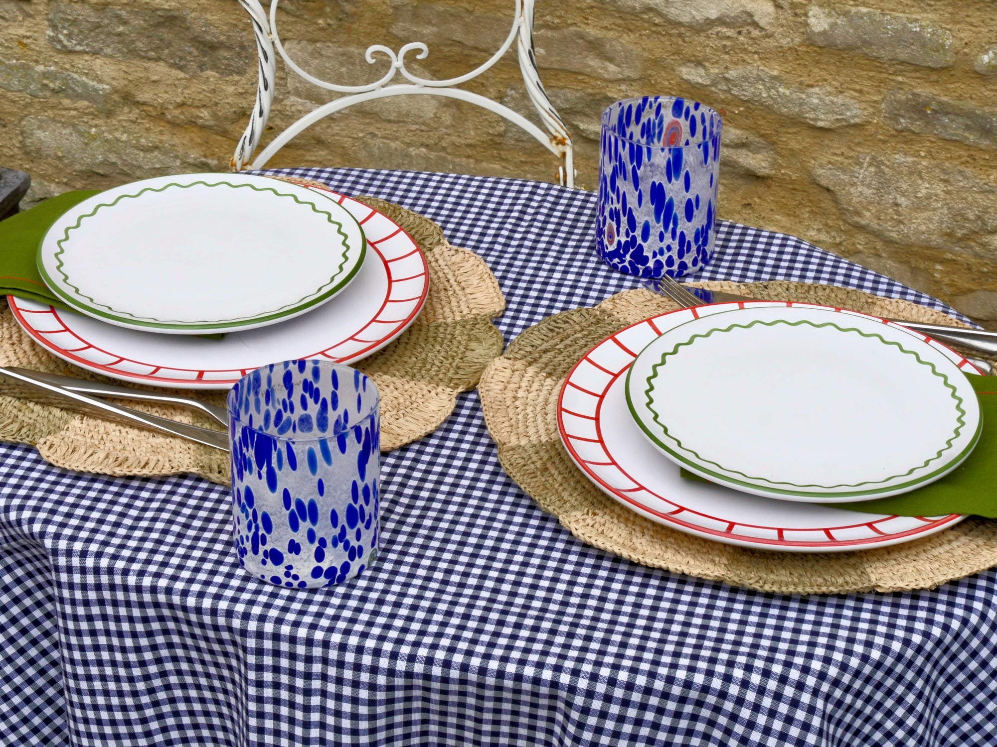 Raffia Scallop Placemat, Natural & Green