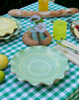 Sample Patchwork Gingham Hand-Stitched Blue and Green Tablecloth