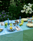 Sample Patchwork Gingham Hand-Stitched Blue and Green Tablecloth