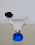 Set of two handcrafted cocktail glasses with blue bobble stems, ideal for martinis and aperitifs – elegant barware from Marla Primrose.