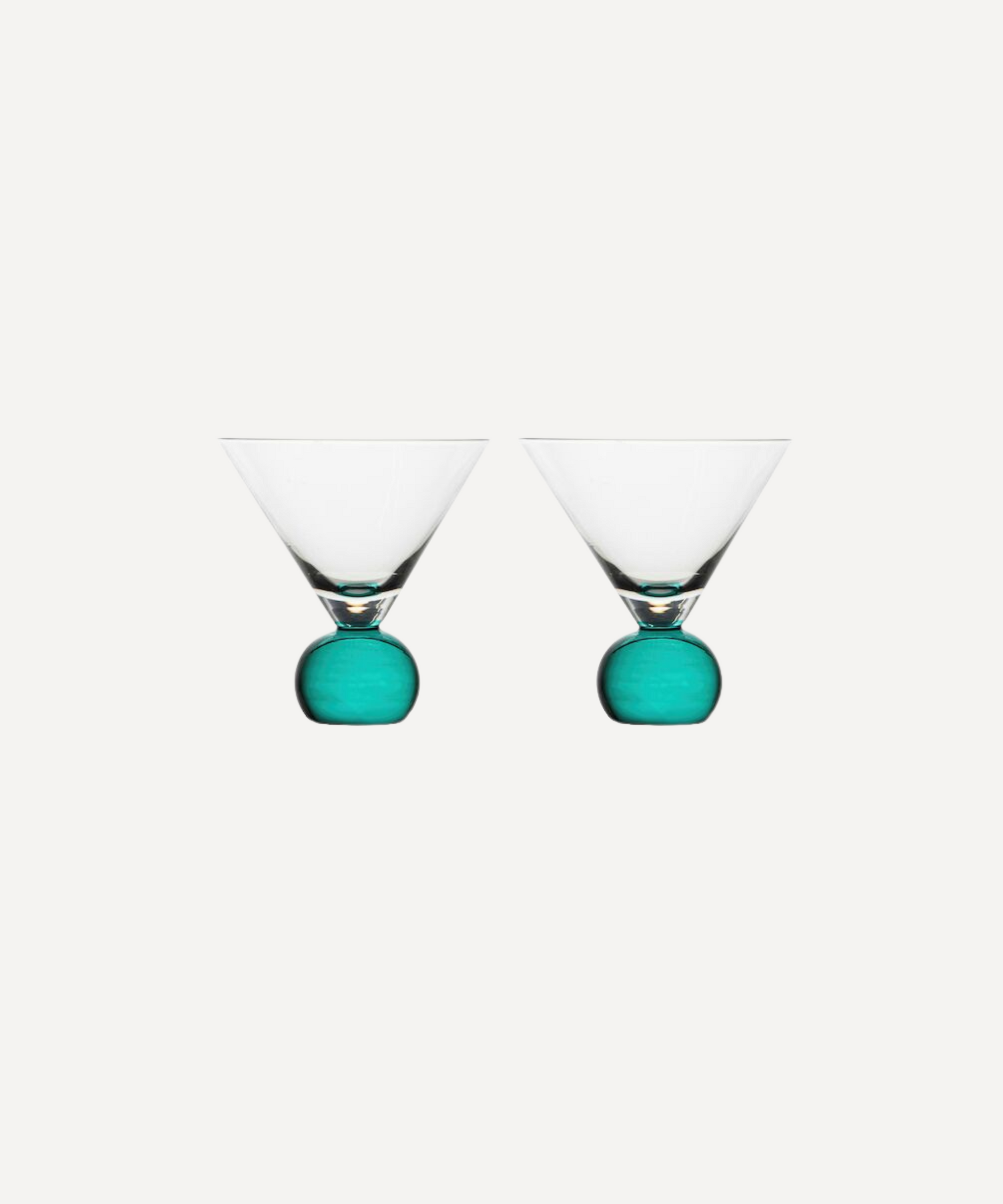 Set of two handcrafted cocktail glasses with green stems, ideal for martinis and aperitifs – elegant barware from Marla Primrose.