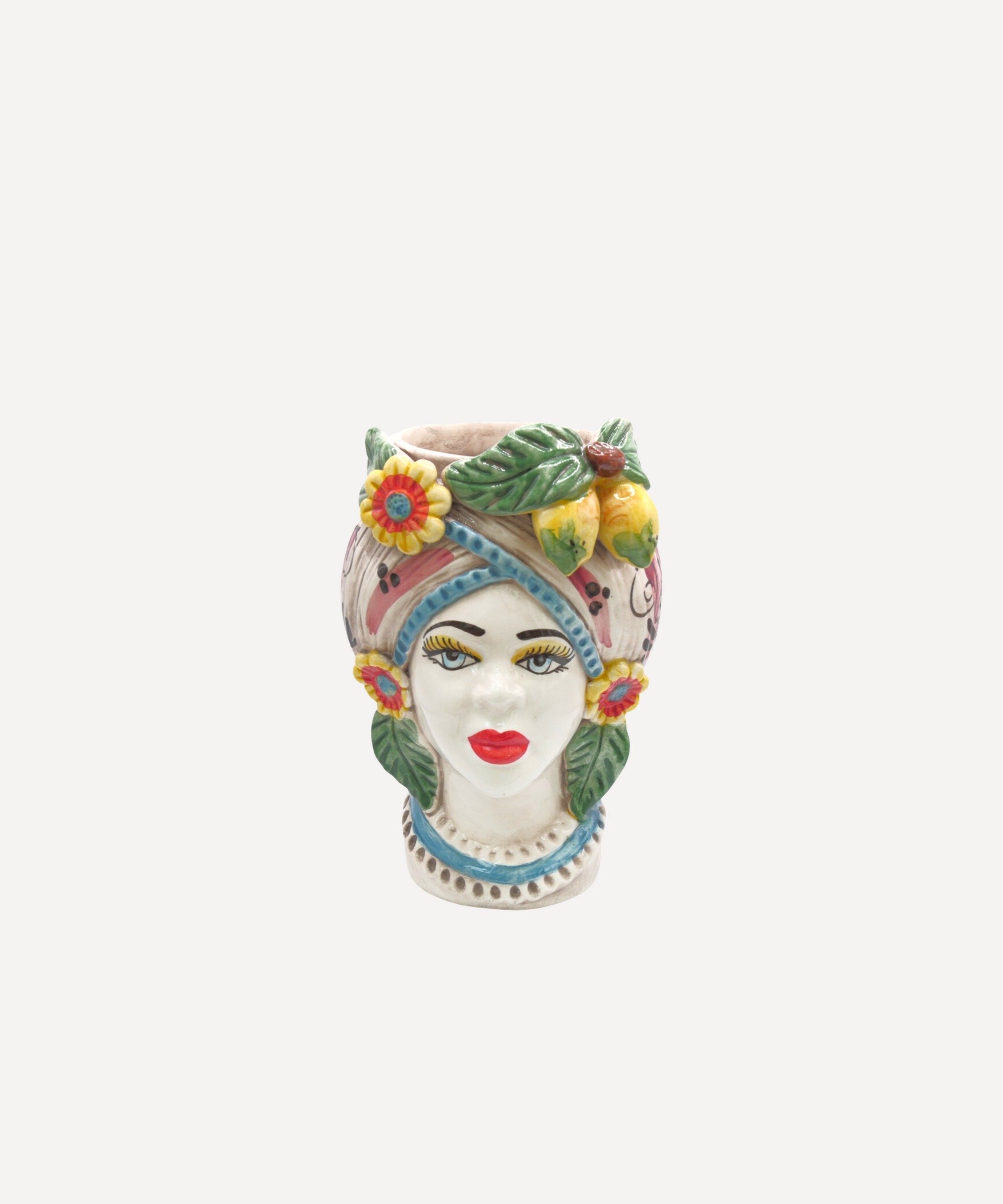 Small Sicilian Vase Head, Lemon & Flowers