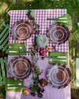 Traditional red gingham cotton tablecloth in patchwork design, 140 x 240cm, perfect for rustic dining tables.