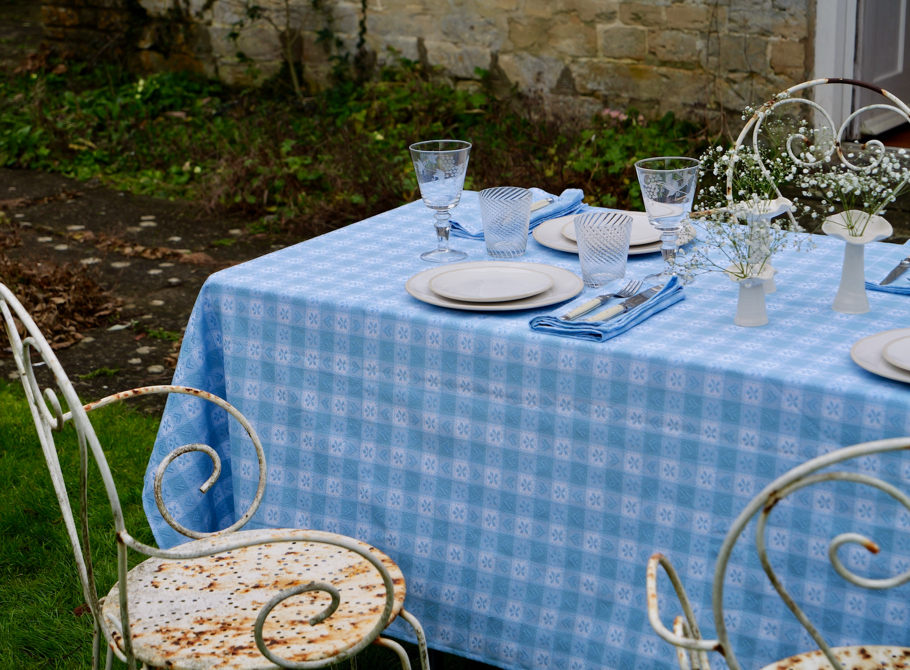 Blue Alpine Jacquard Cotton Tablecloth