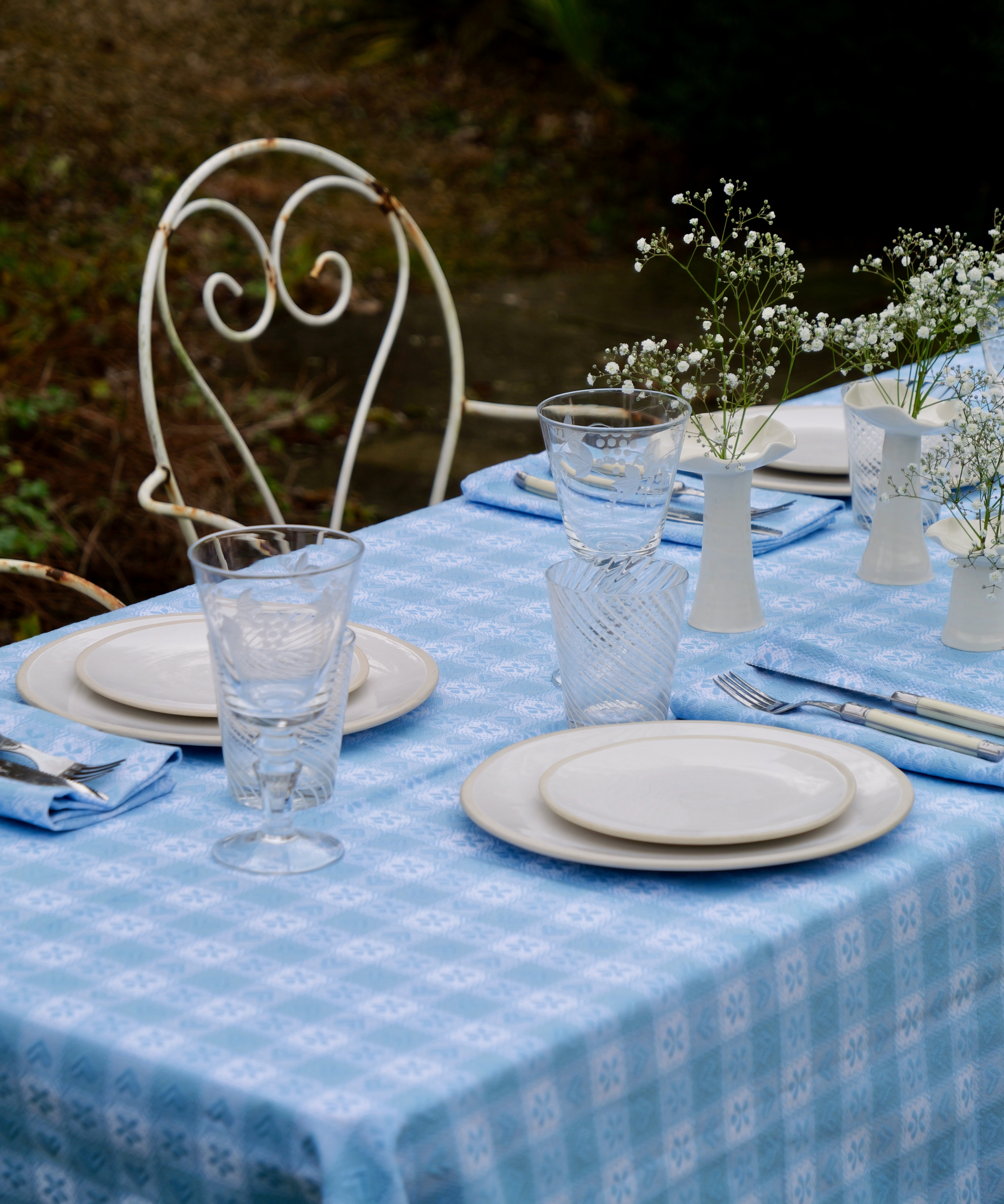 Blue Alpine Jacquard Cotton Tablecloth