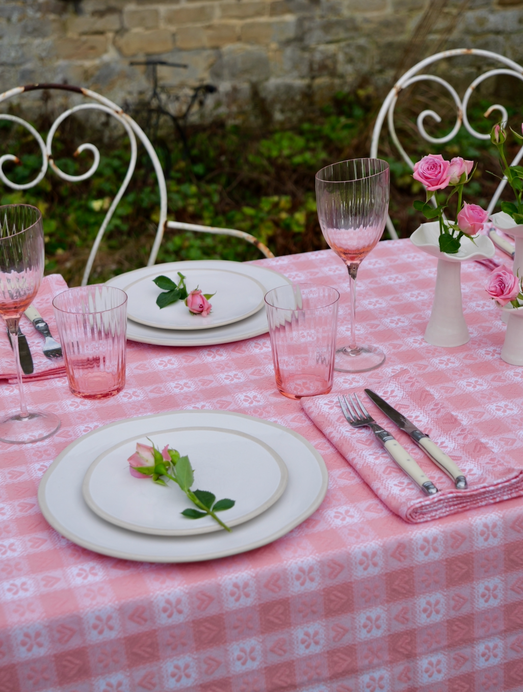 Pink Alpine Jacquard Cotton Tablecloth