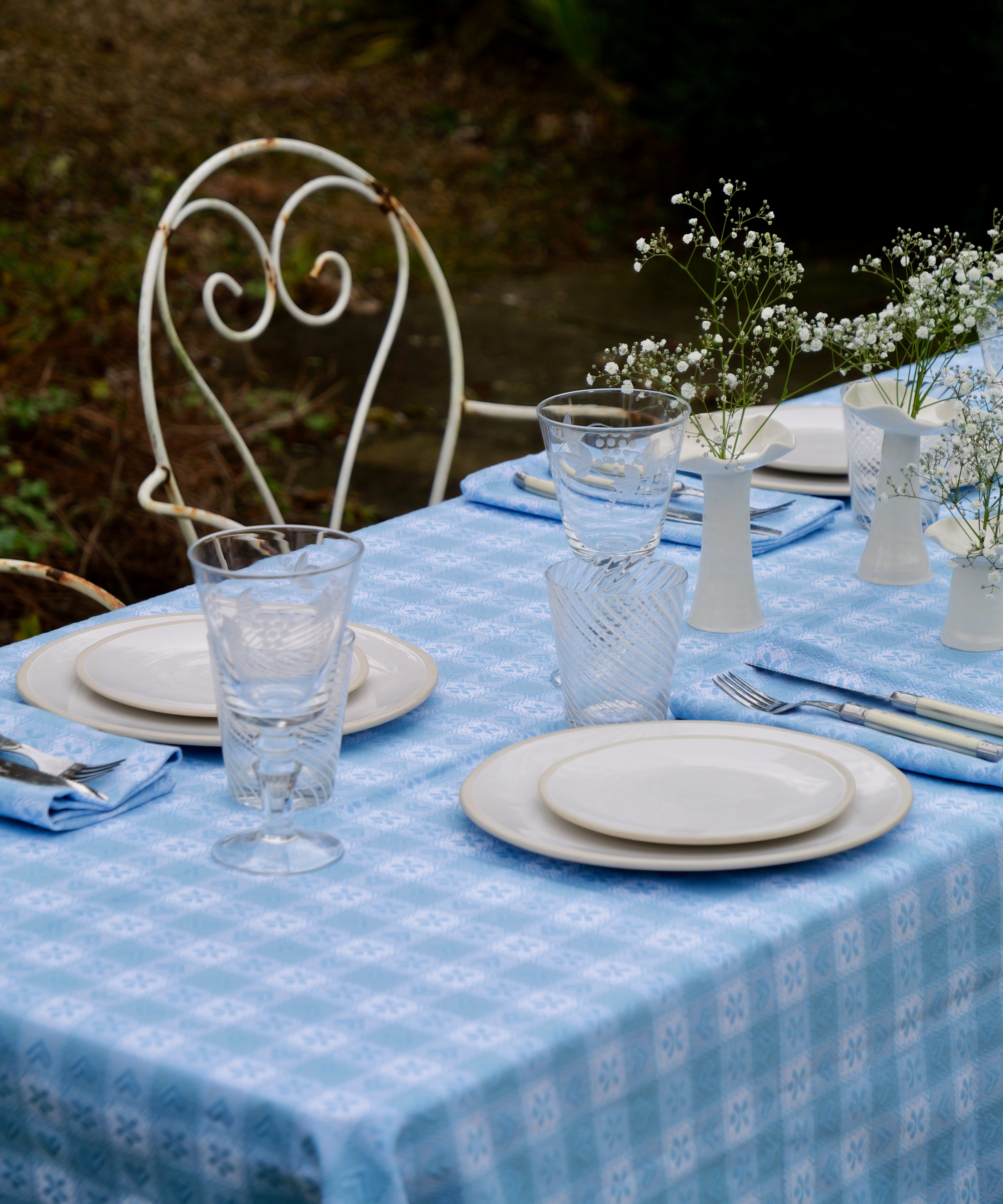 Blue Alpine Chalet Cotton Gingham Tablecloth, Italian Cotton, 230 x 150cm