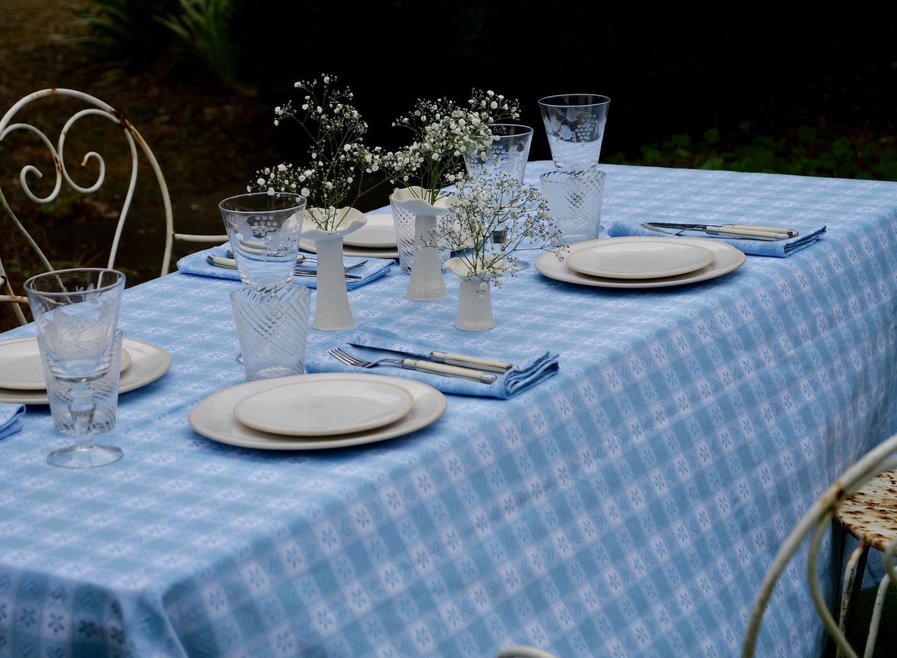 Blue Alpine Jacquard Cotton Tablecloth