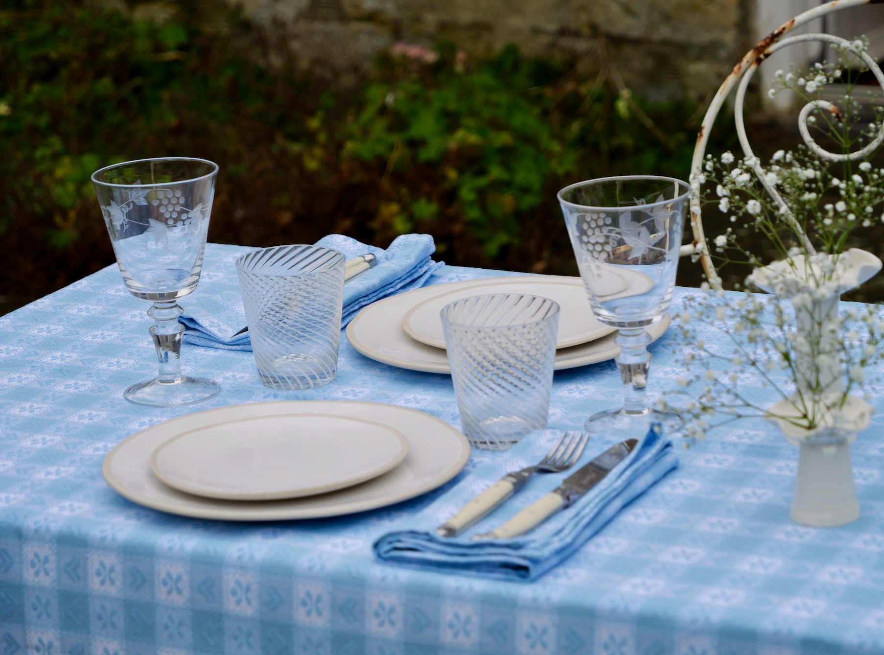 Blue Alpine Jacquard Cotton Tablecloth