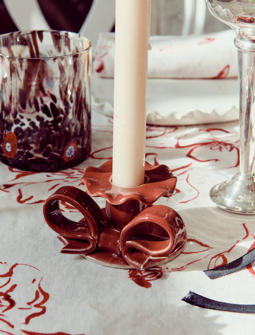 Burgundy Handmade Ceramic Bow Candle Holder