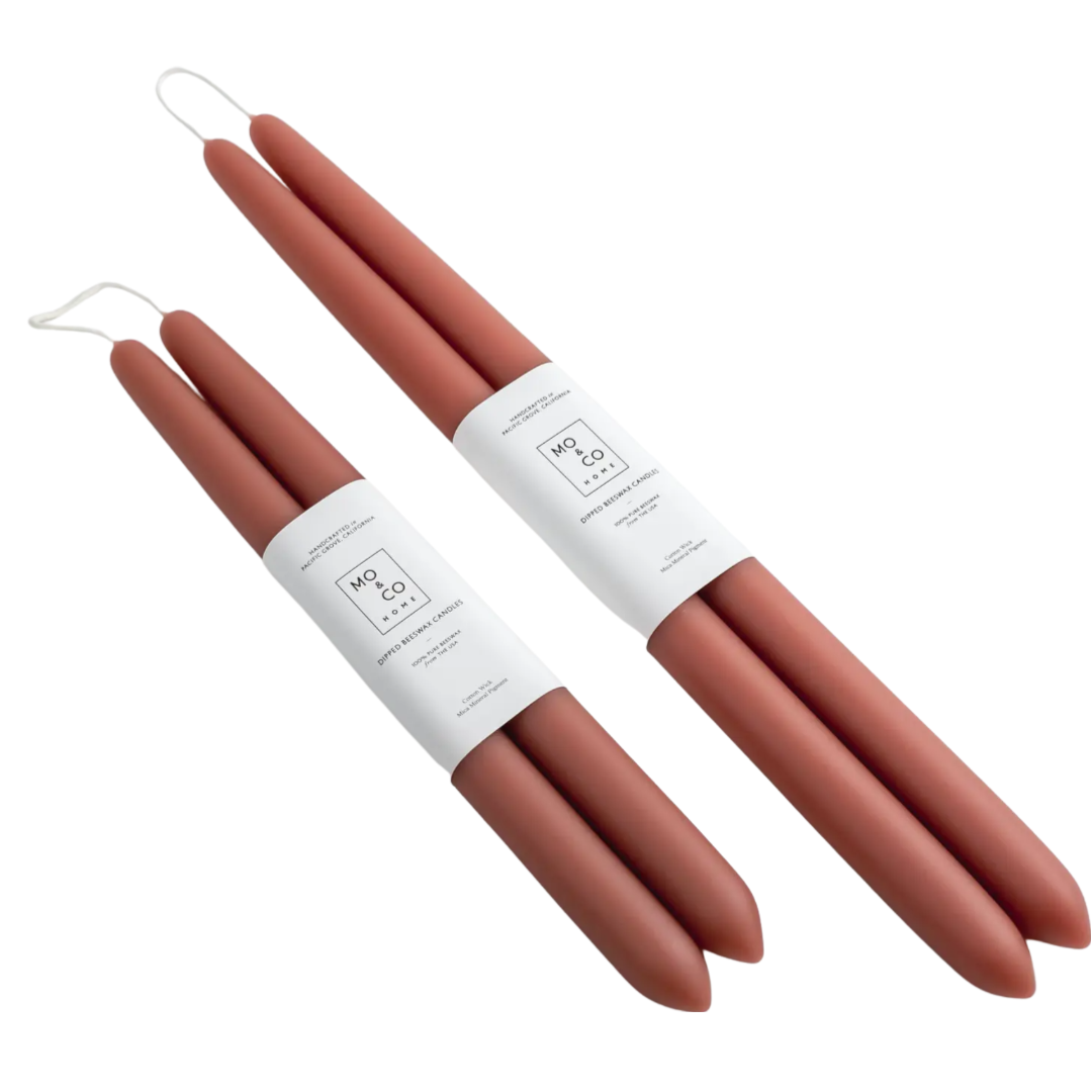 Burnt Orange Beeswax Candle Pair, Small-2