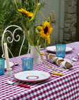 Patchwork Gingham Hand-Stitched Burgundy Tablecloth