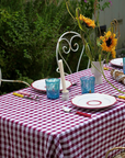 Patchwork Gingham Hand-Stitched Burgundy Tablecloth