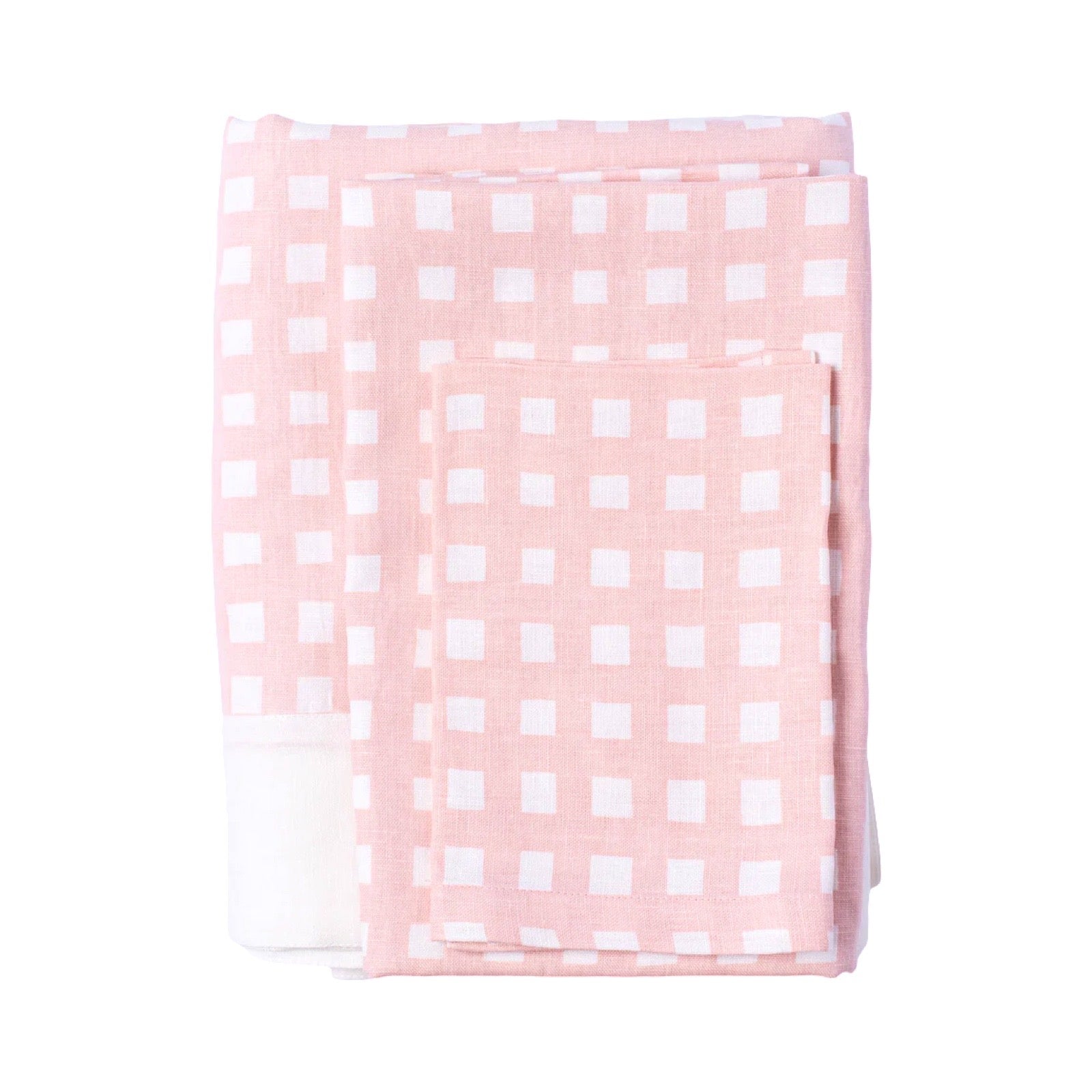 Gingham Linen Tablecloth, Pink-1