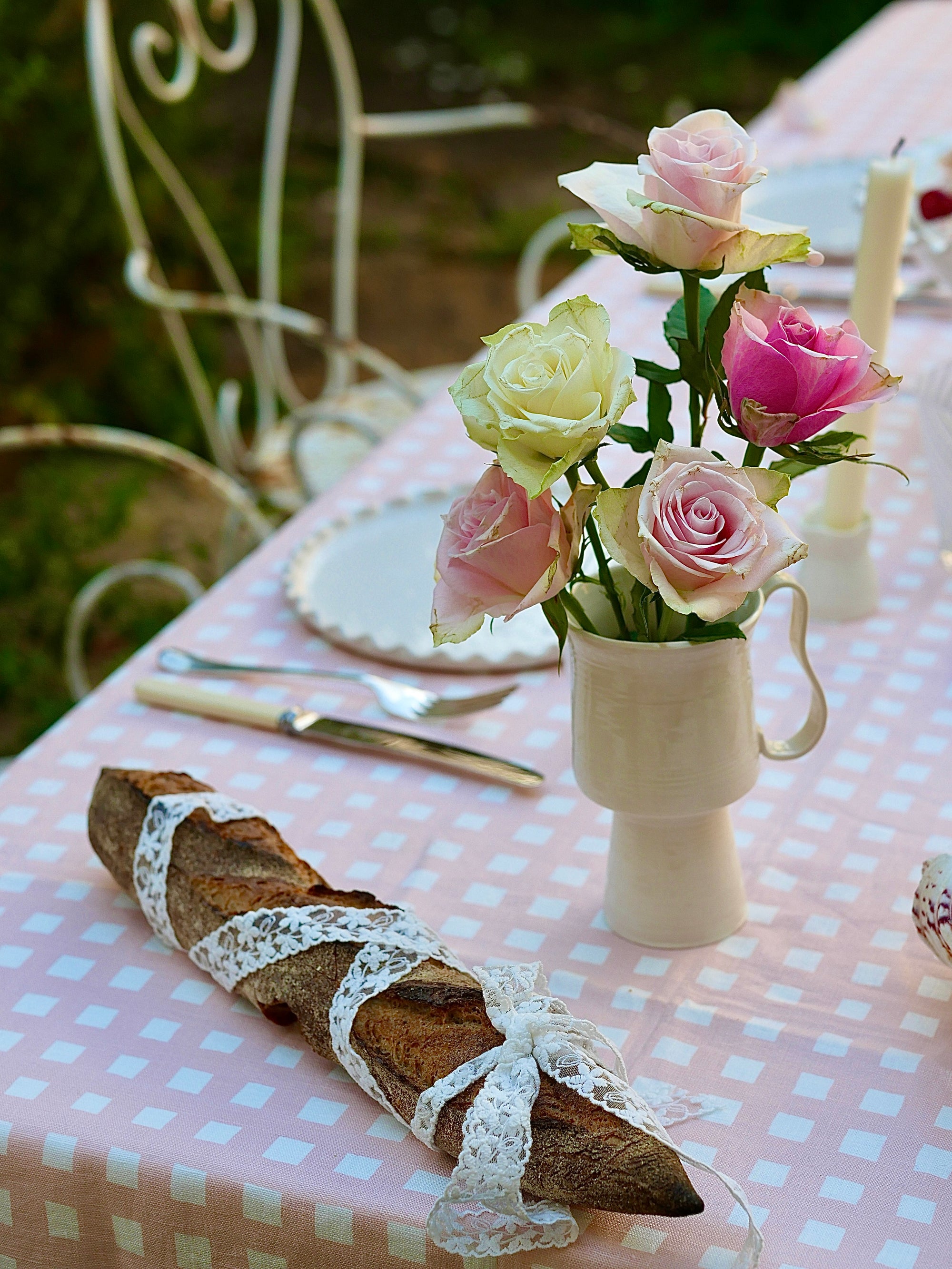 Gingham Linen Tablecloth, Pink