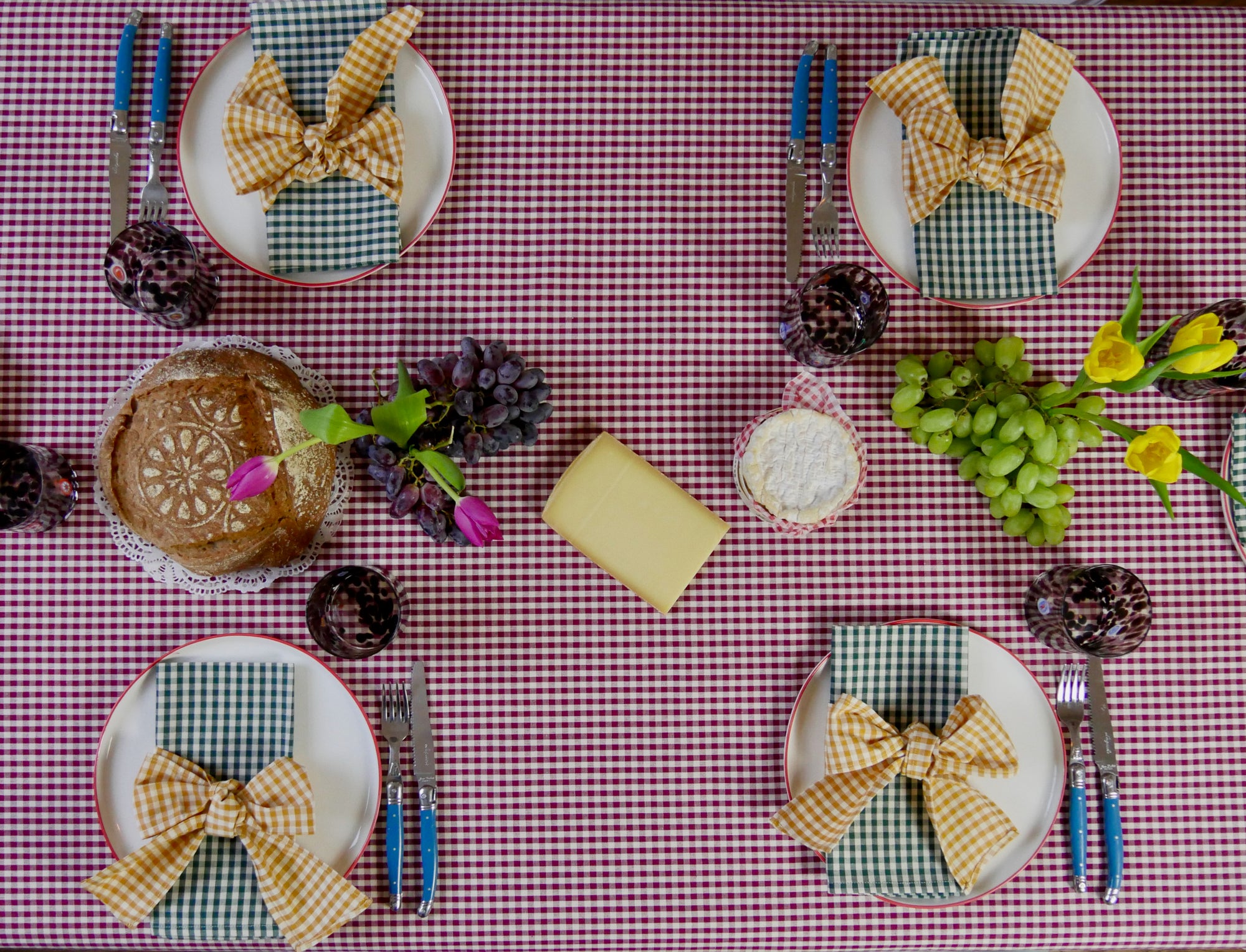 Green Gingham Napkin with Yellow Gingham Bow-1