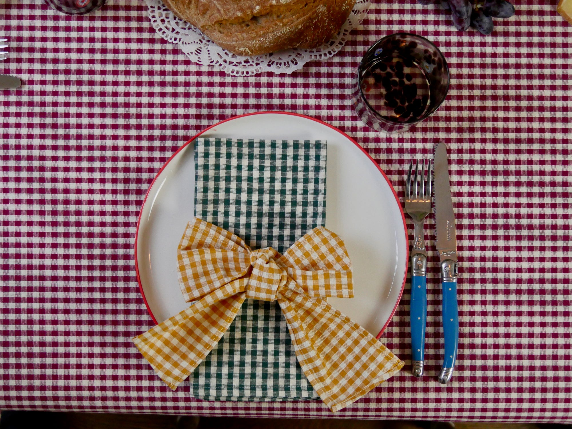 Green Gingham Napkin with Yellow Gingham Bow