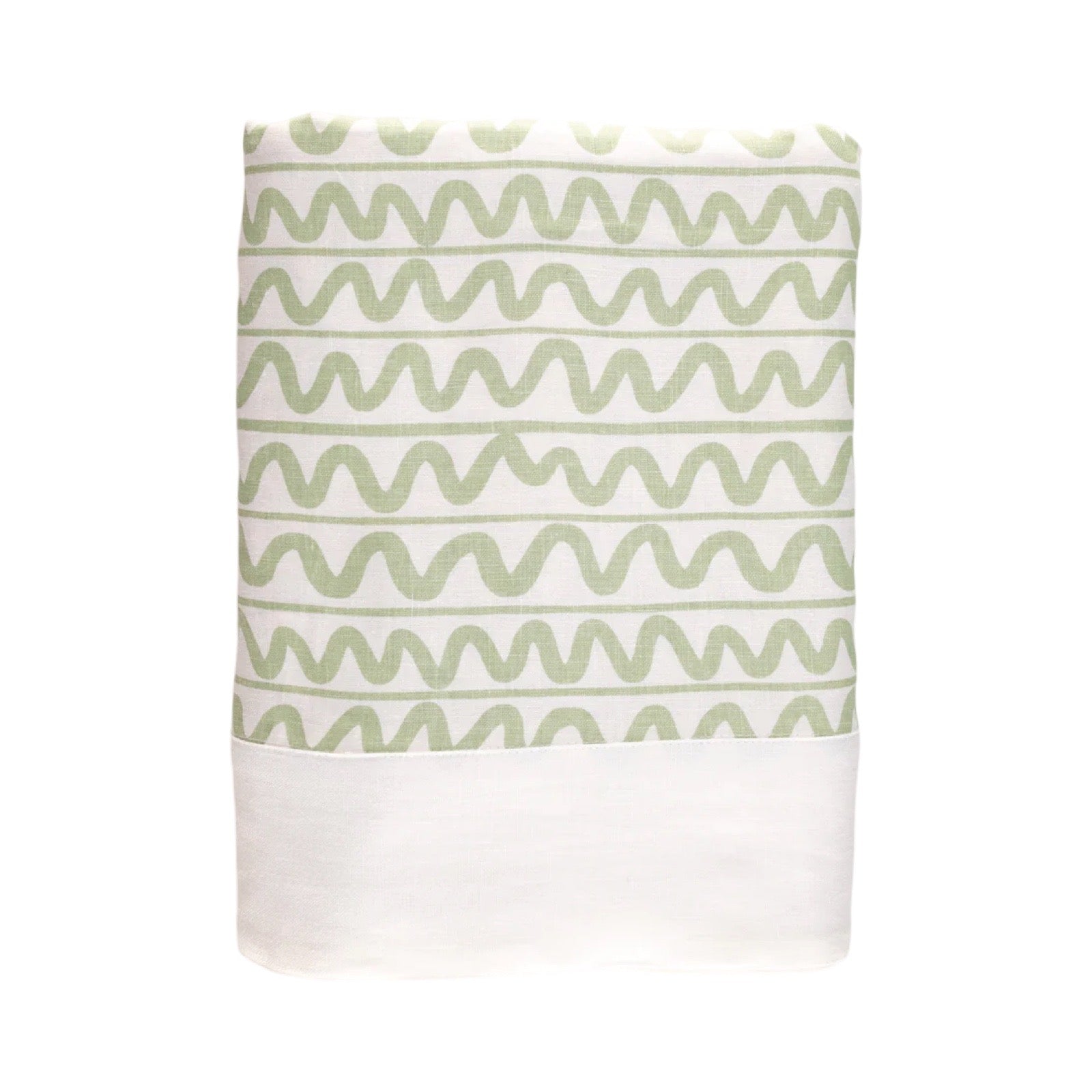 Green Linen Tablecloth, Wiggle Pattern-2