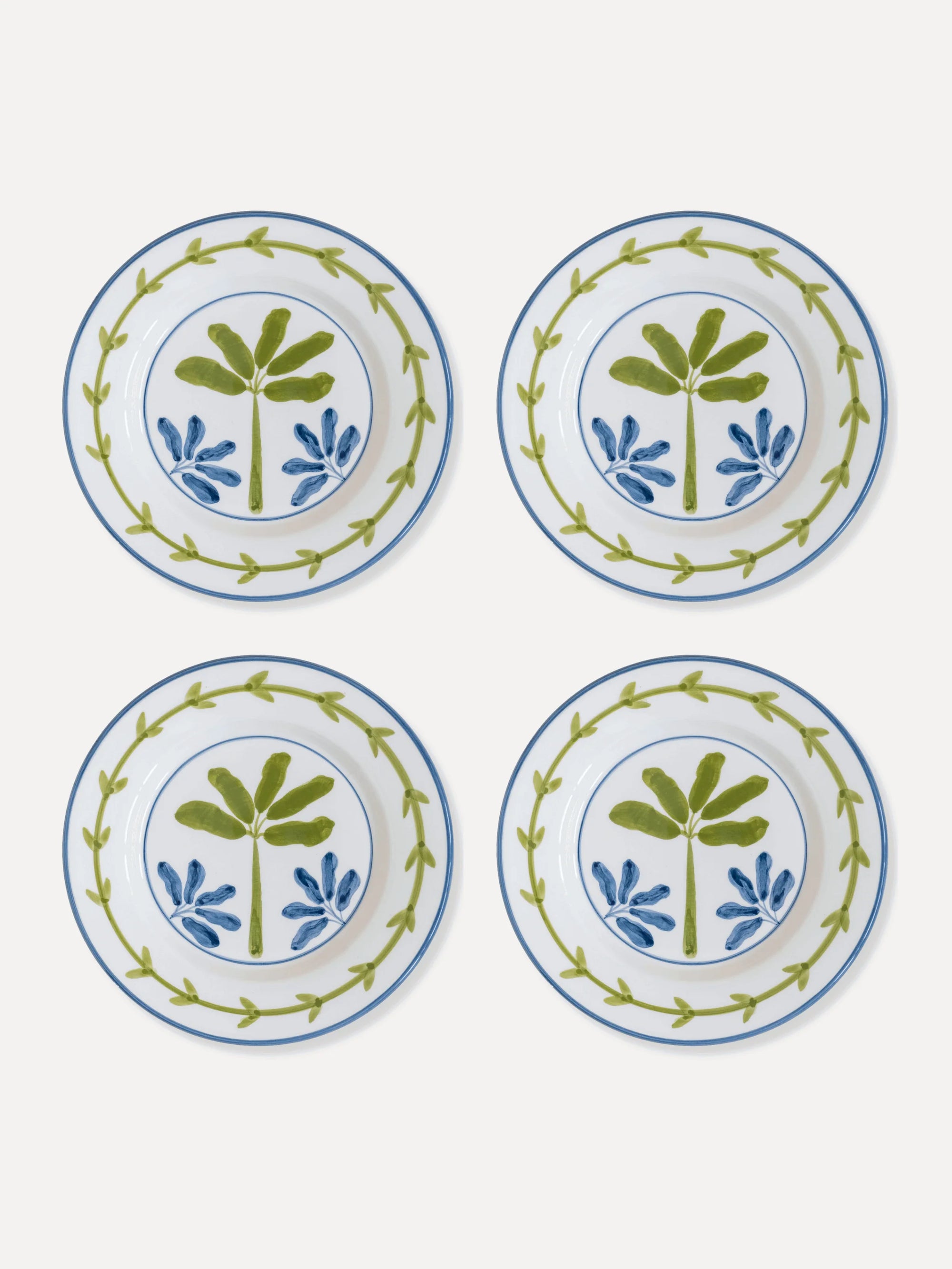 Hand-Painted Palm Trees Desert Plate, Set of Four-2