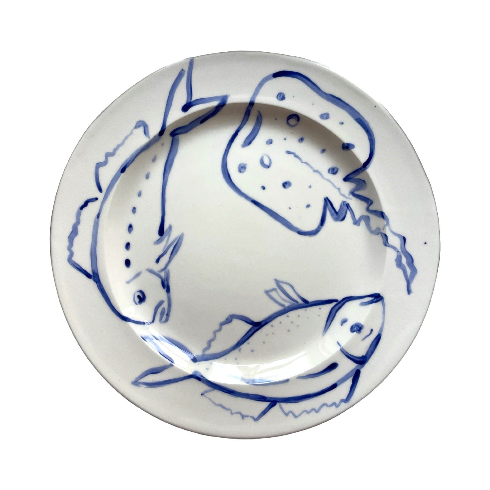 Hand-painted Granada Fish Dinner Plate, Blue White