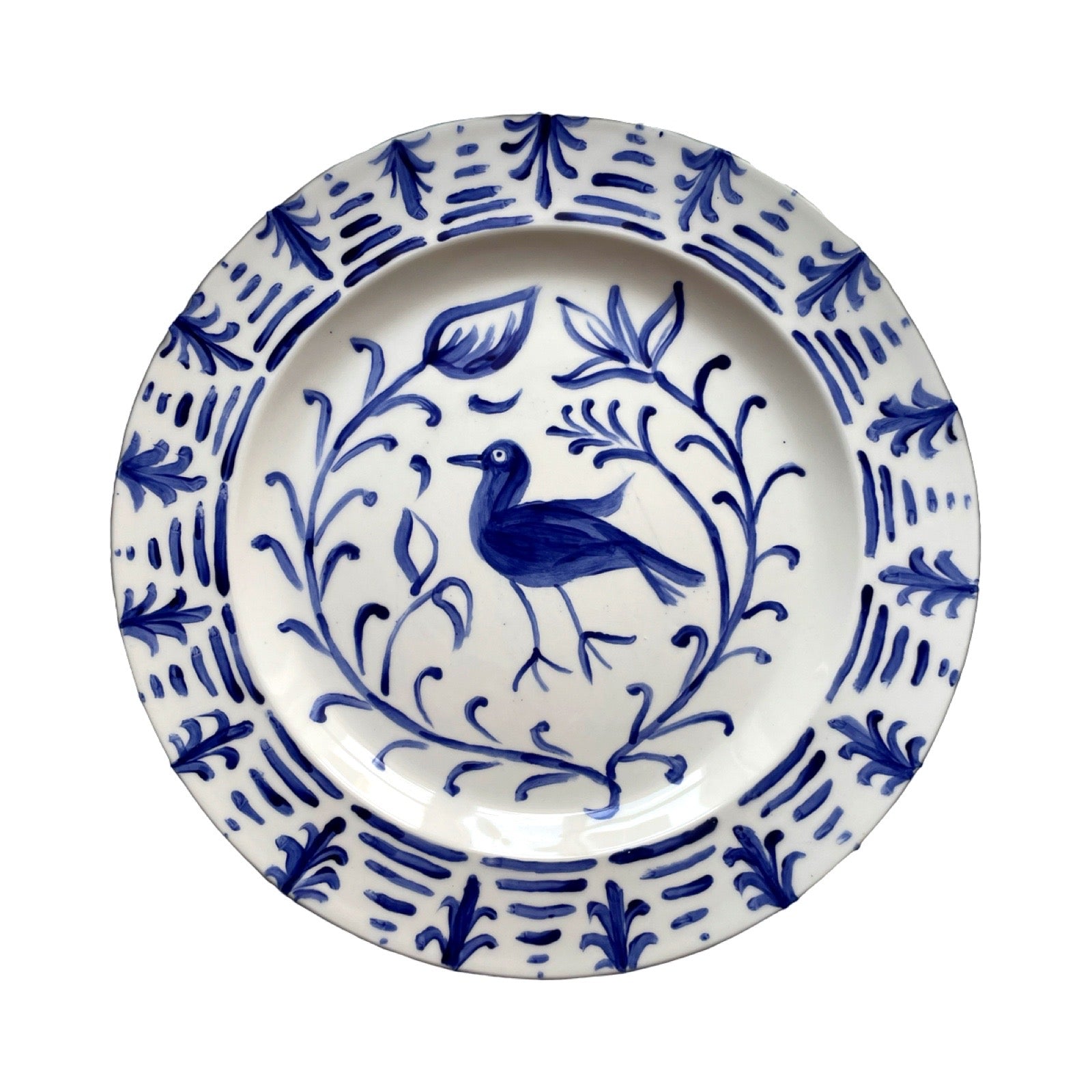 Hand-painted Granada Large Bird Dinner Plate, Blue