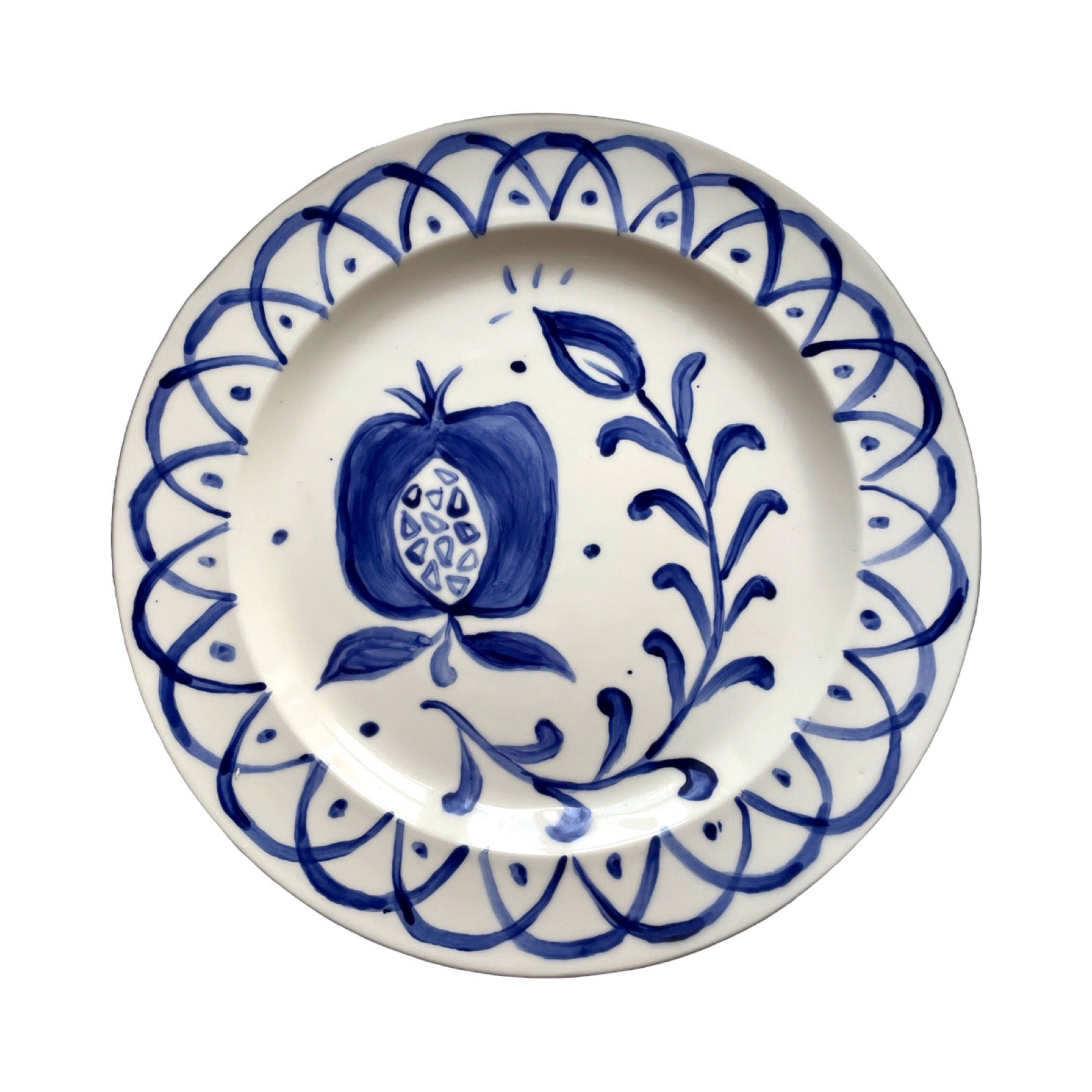 Hand-painted Granada Pomegranate Plant Dinner Plate, Blue