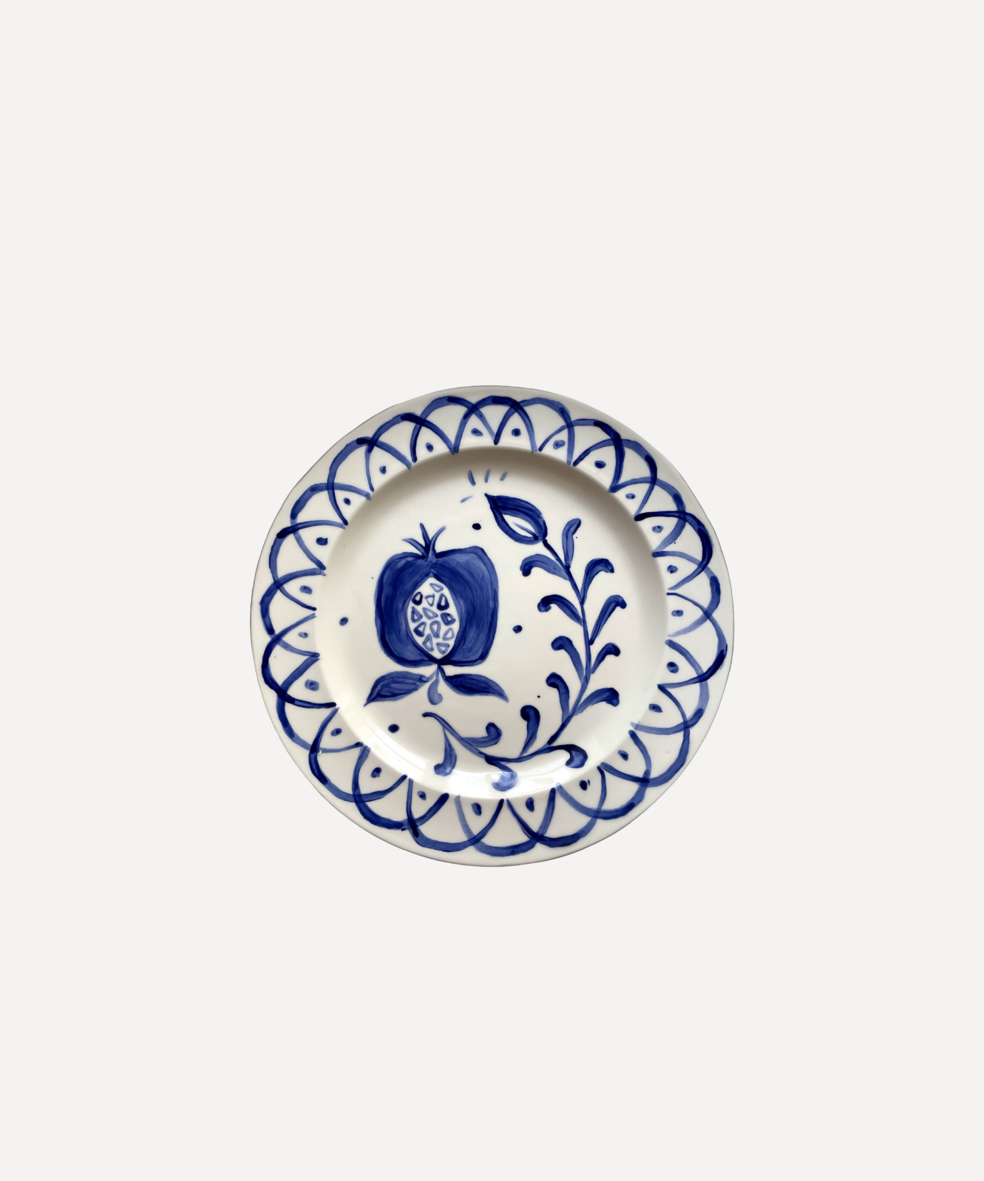 Hand-painted Granada Pomegranate Plant Dinner Plate, Blue