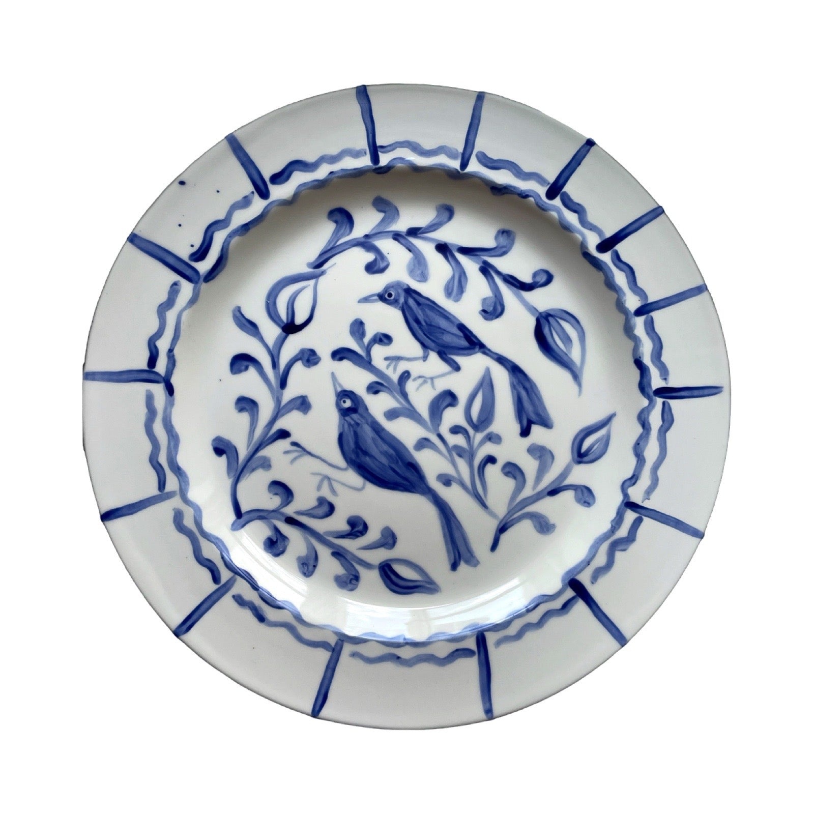 Hand-painted Granada Two Birds Dinner Plate, Blue