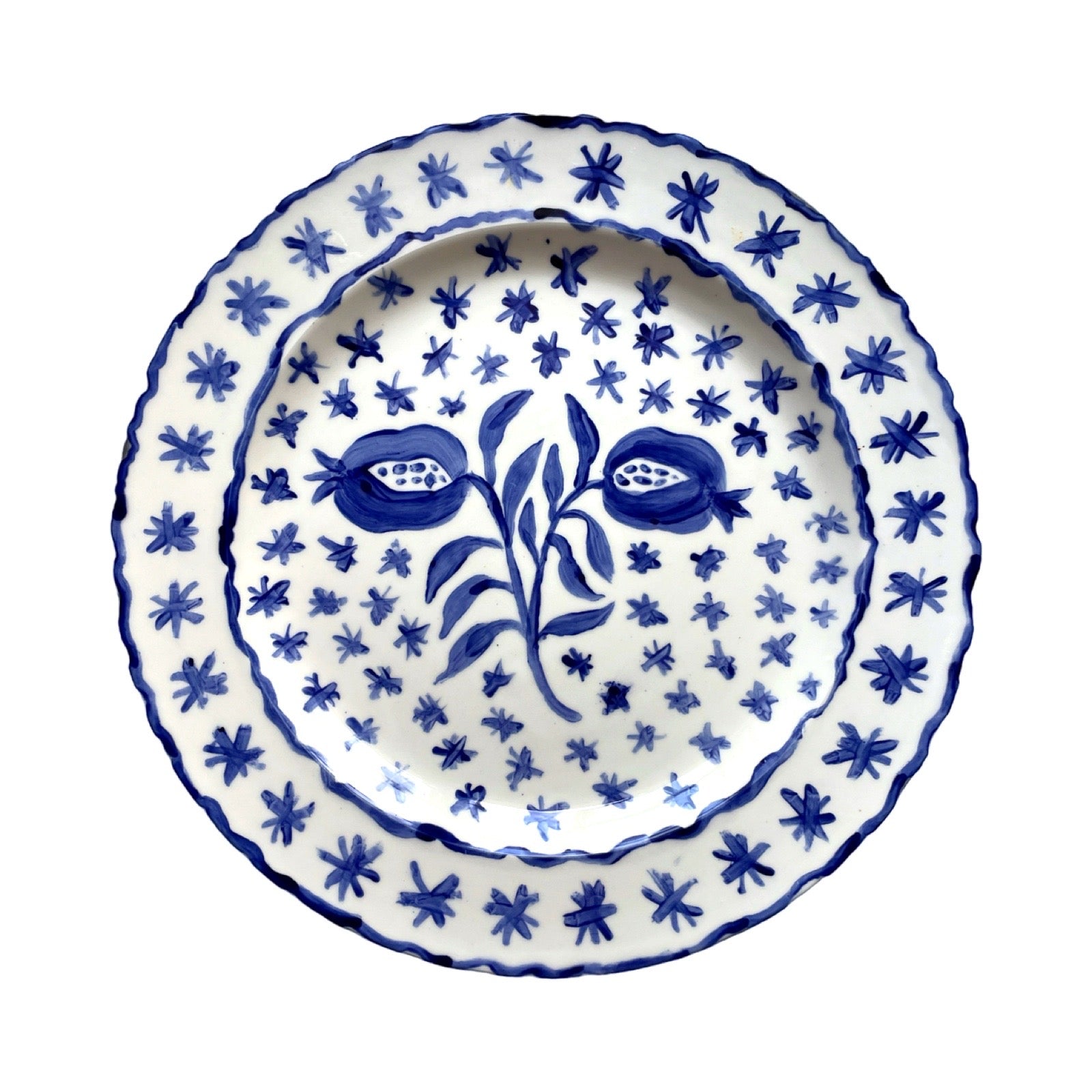 Hand-painted Two Pomegranate Granada Dinner Plate, Blue