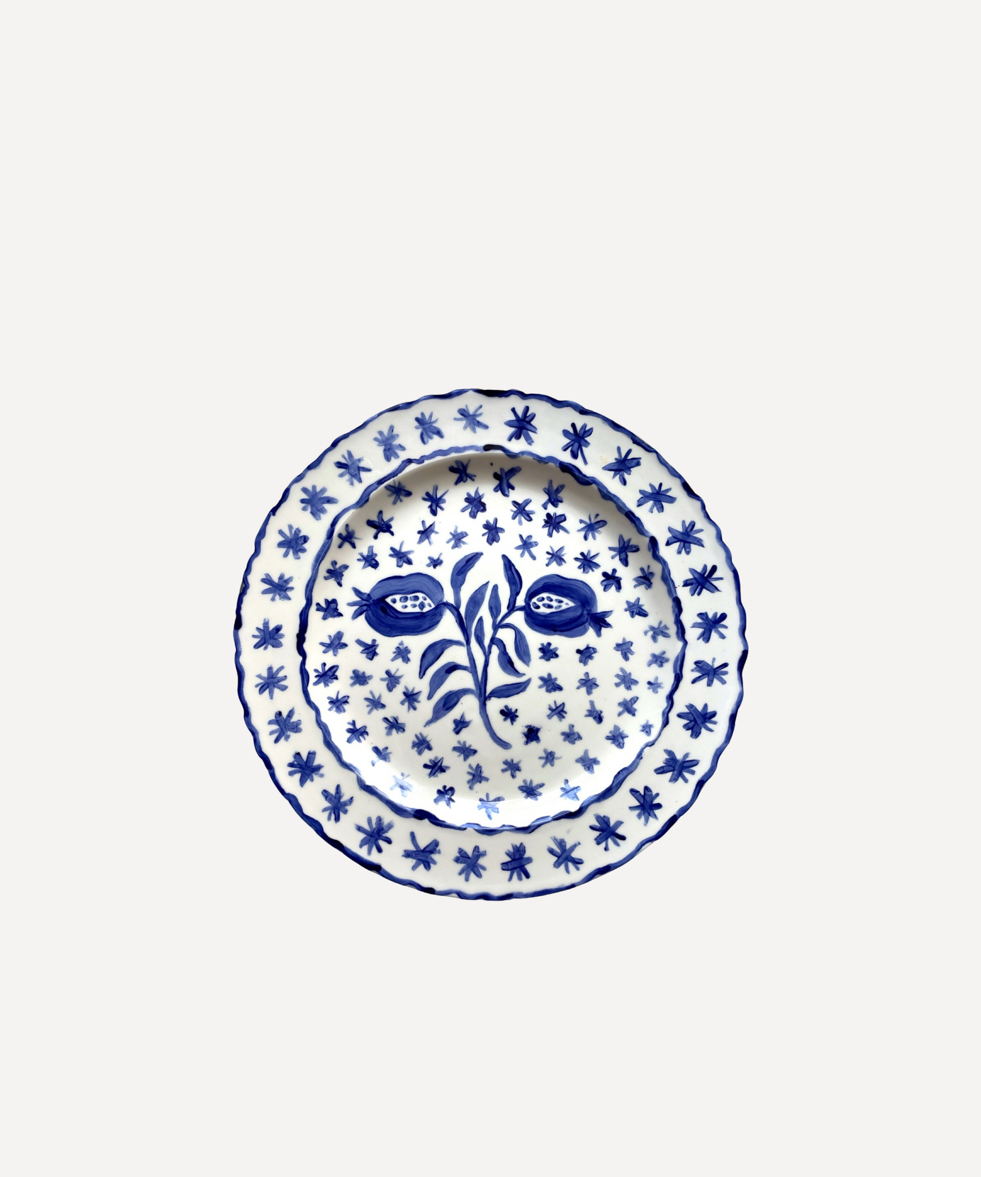 Hand-painted Two Pomegranate Granada Dinner Plate, Blue