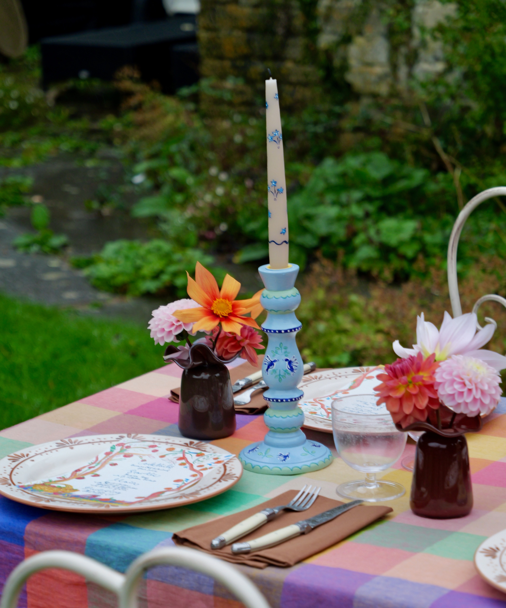 Hand Painted Blue Candle Holder