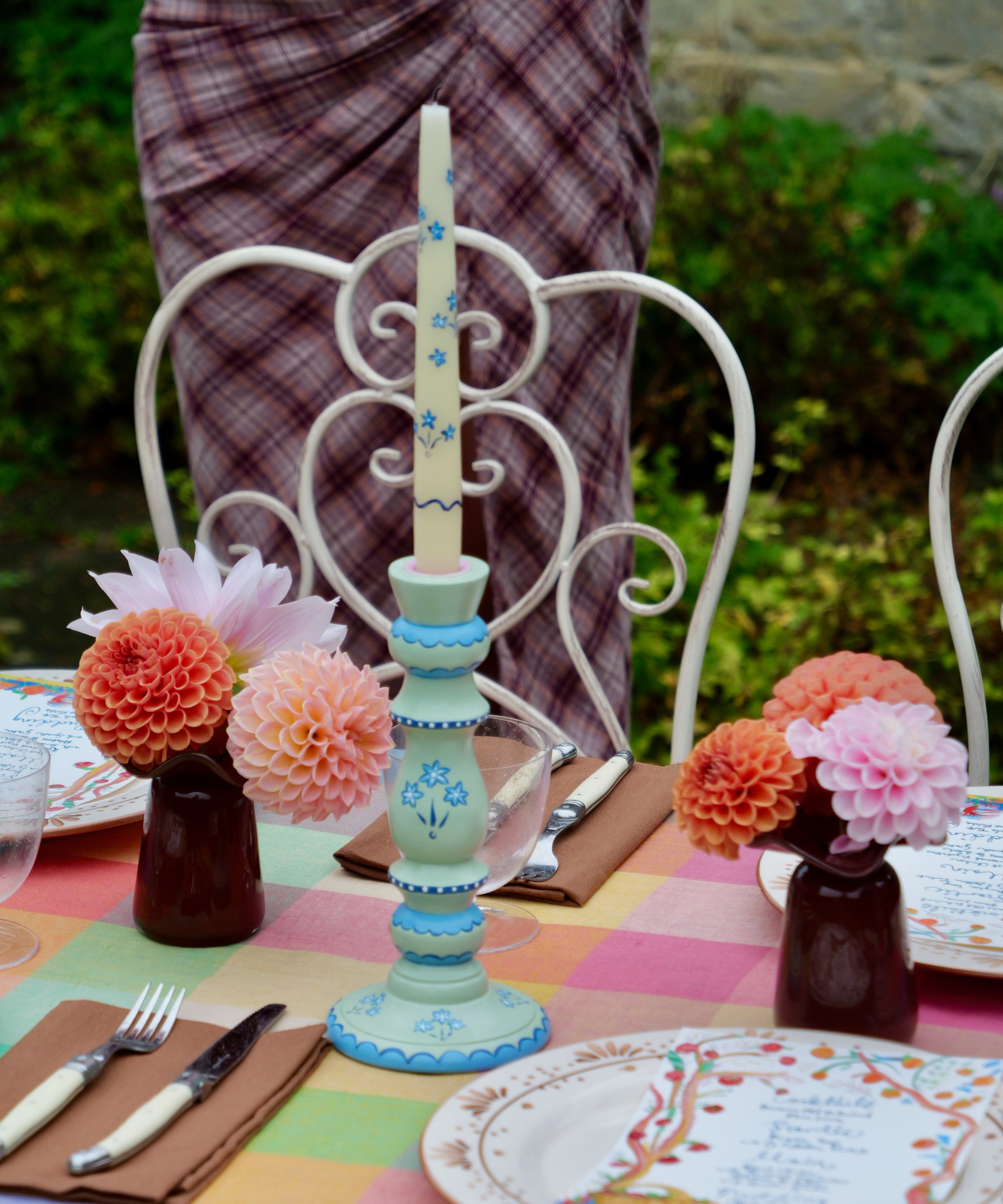 Hand Painted Green Candle Holder