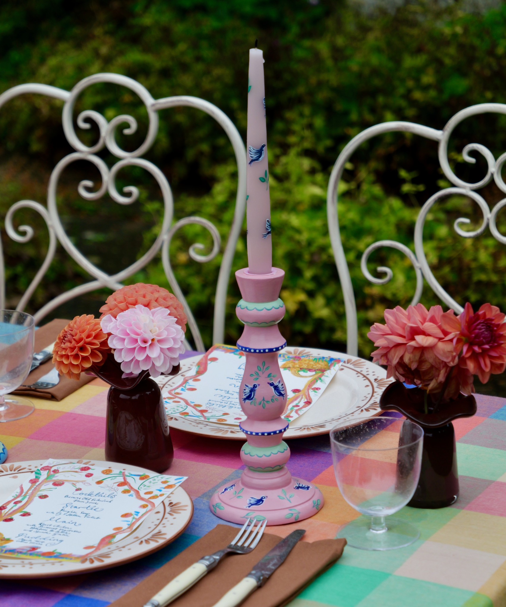 Hand Painted Pink Candle Holder