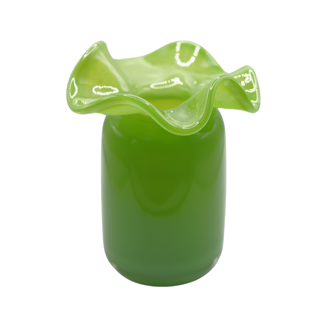 Handmade Ruffle Glass Bud Vase, Green-3