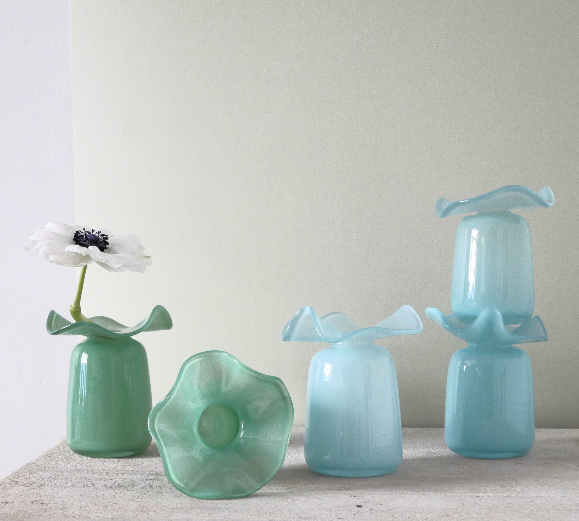 Handmade Ruffle Glass Bud Vase Teal